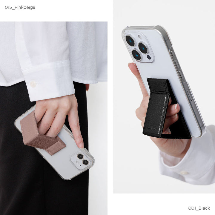 Étui transparent cuir véritable 32 couleurs cuir italien grainé avec support et sangle de main étui arrière (type adhésif) série Xperia