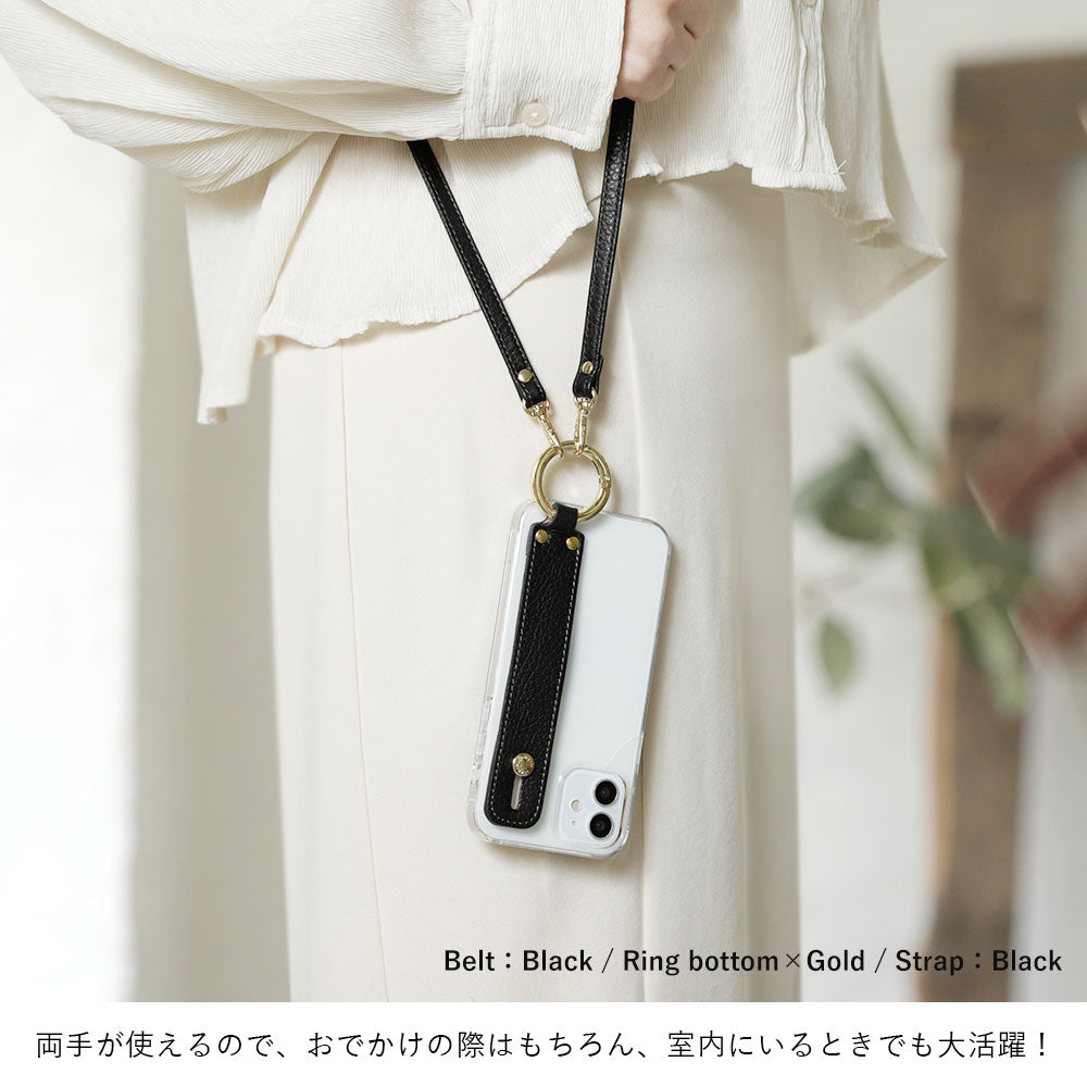 Clear case genuine leather 32 colors Italian shrink leather with hand belt & shoulder strap back case AQUOS series