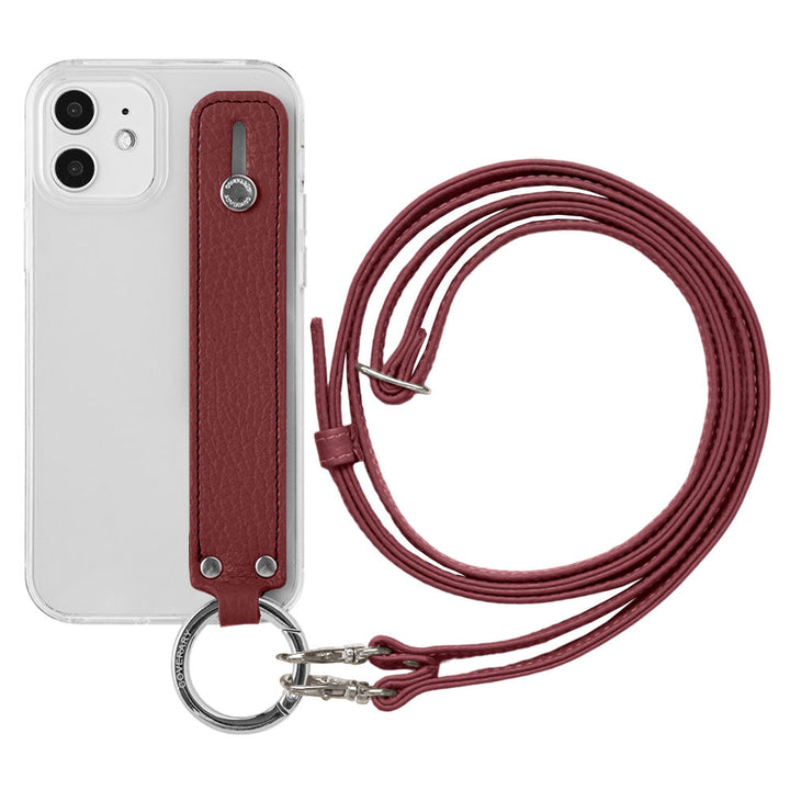 クリアケース 本革 32色 イタリアンシュリンクレザー ハンドベルト＆ショルダーストラップ付き 背面ケース iPhoneシリーズ