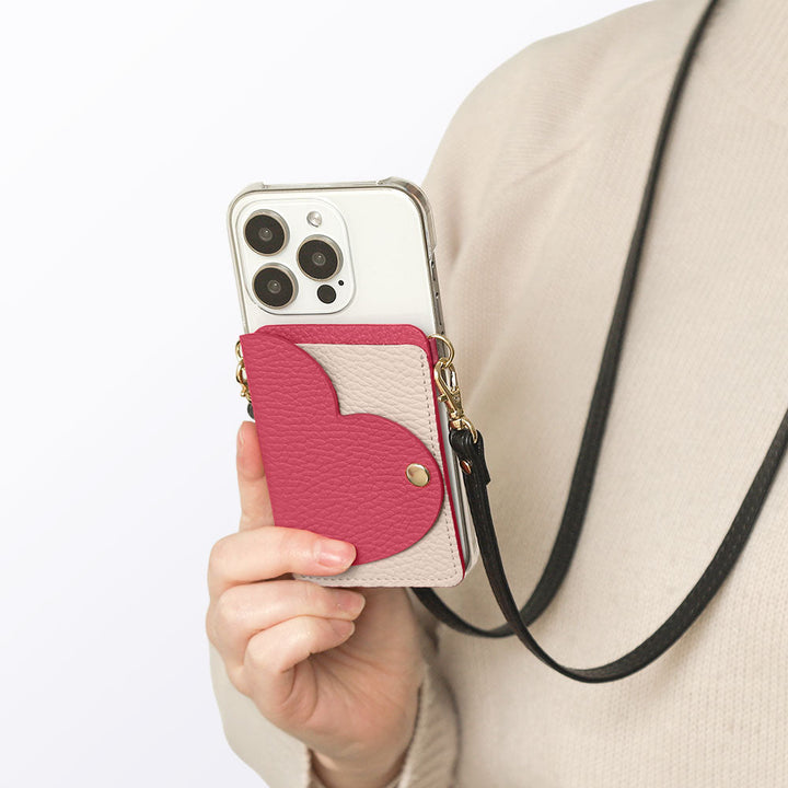 Clear Case Genuine Leather 32 Colors Italian Shrink Leather Heart Mirror Card Case with Shoulder Strap Rear Case for Xperia Series