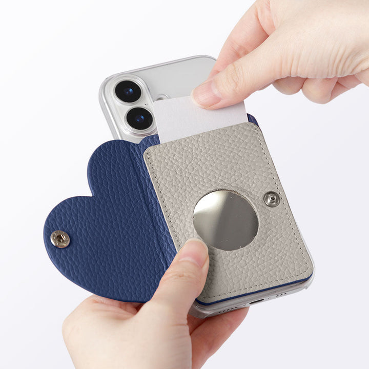 Clear Case Genuine Leather 32 Colors Italian Shrink Leather Heart Mirror Card Case with Shoulder Strap Rear Case for Xperia Series