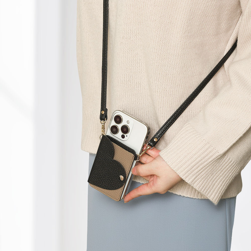 Clear Case Genuine Leather 32 Colors Italian Shrink Leather Heart Mirror Card Case with Shoulder Strap Rear Case for Xperia Series