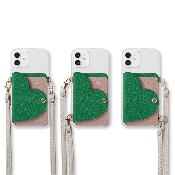 Clear Case Genuine Leather 32 Colors Italian Shrink Leather Heart Mirror Card Case with Shoulder Strap Rear Case for Xperia Series