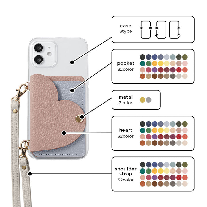 Clear Case Genuine Leather 32 Colors Italian Shrink Leather Heart Mirror Card Case with Shoulder Strap Rear Case for Xperia Series