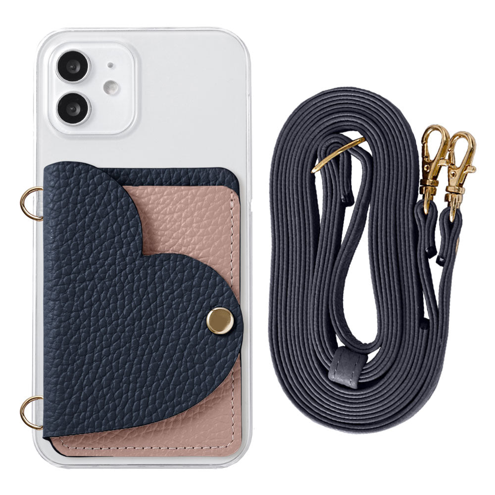 Clear Case Genuine Leather 32 Colors Italian Shrink Leather Heart Mirror Card Case with Shoulder Strap Rear Case for Xperia Series