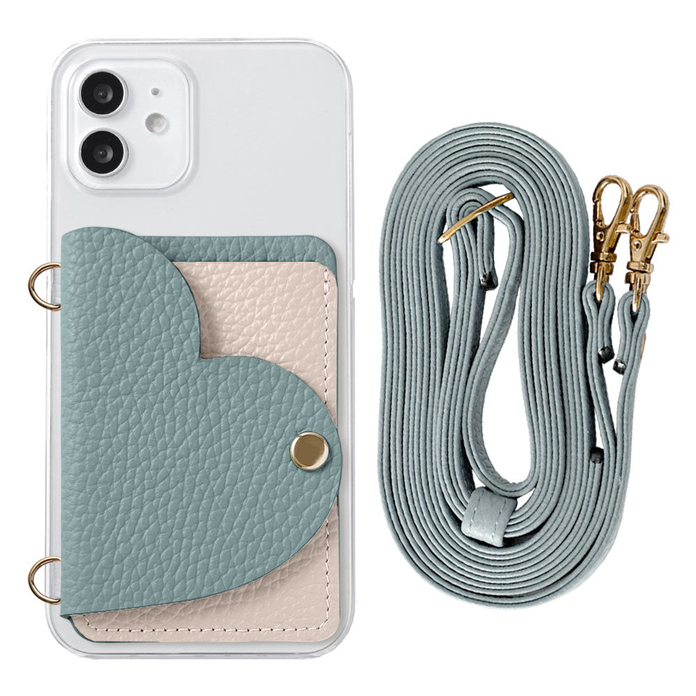 Clear Case Genuine Leather 32 Colors Italian Shrink Leather Heart Mirror Card Case with Shoulder Strap Rear Case for Xperia Series