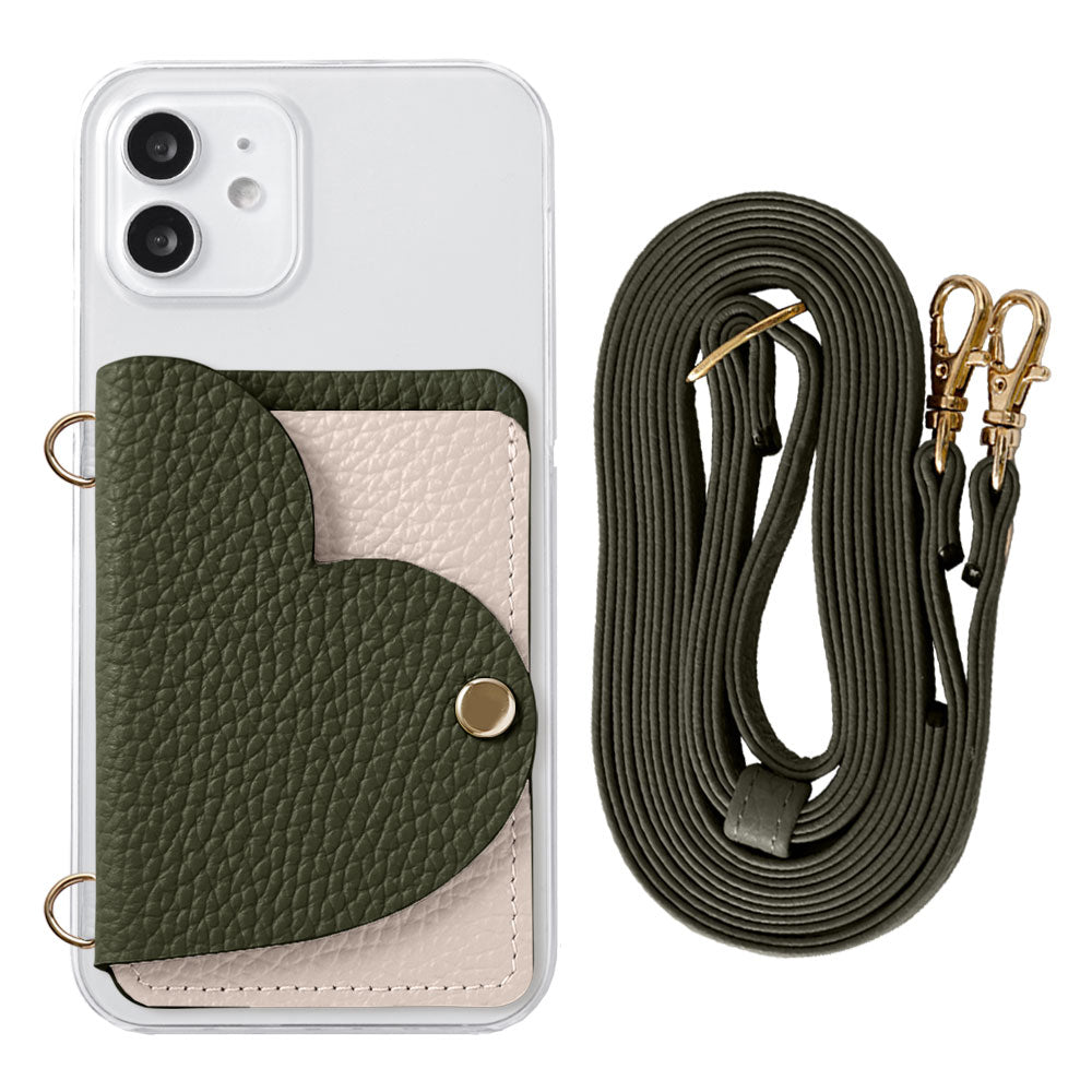 Clear Case Genuine Leather 32 Colors Italian Shrink Leather Heart Mirror Card Case with Shoulder Strap Rear Case for Xperia Series