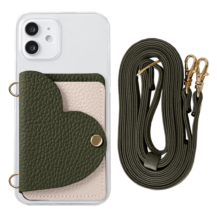 Clear Case Genuine Leather 32 Colors Italian Shrink Leather Heart Mirror Card Case with Shoulder Strap Rear Case for Xperia Series