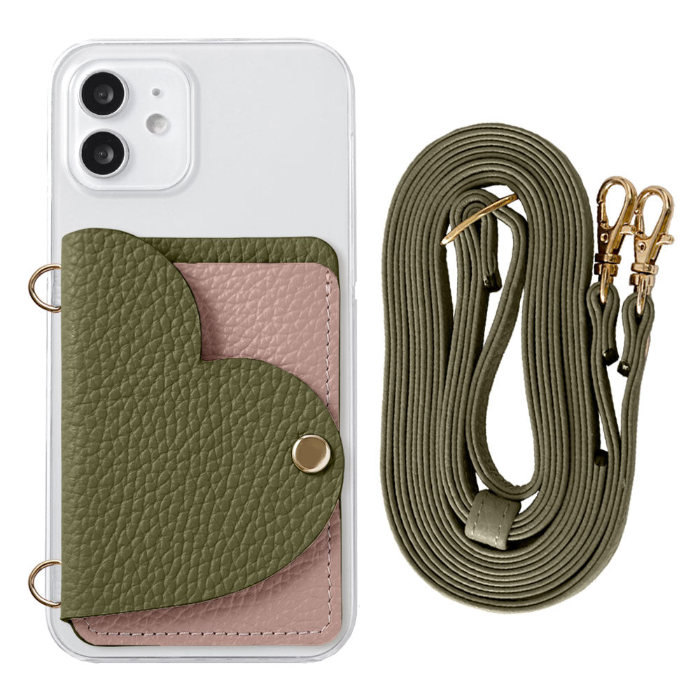 Clear Case Genuine Leather 32 Colors Italian Shrink Leather Heart Mirror Card Case with Shoulder Strap Rear Case for Xperia Series