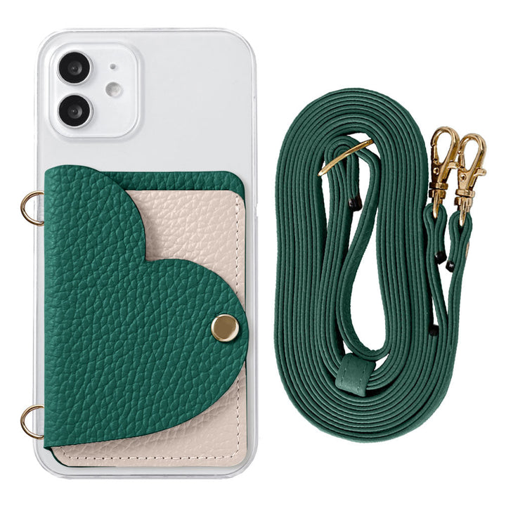 Clear Case Genuine Leather 32 Colors Italian Shrink Leather Heart Mirror Card Case with Shoulder Strap Rear Case for Xperia Series