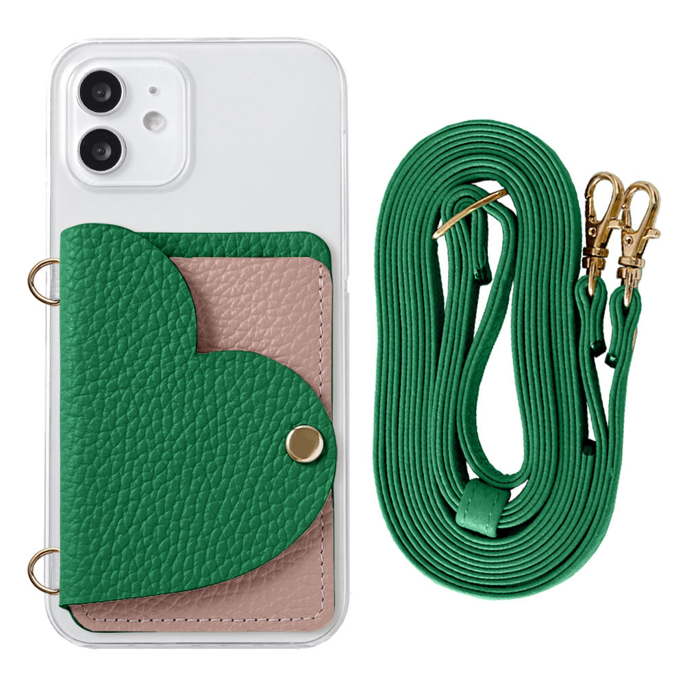 Clear Case Genuine Leather 32 Colors Italian Shrink Leather Heart Mirror Card Case with Shoulder Strap Rear Case for Xperia Series