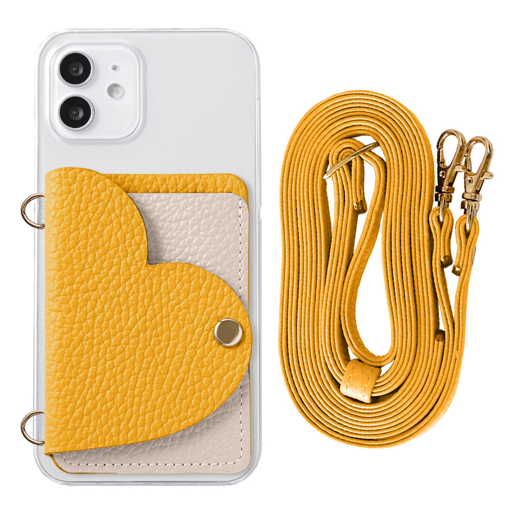 Clear Case Genuine Leather 32 Colors Italian Shrink Leather Heart Mirror Card Case with Shoulder Strap Rear Case for Xperia Series