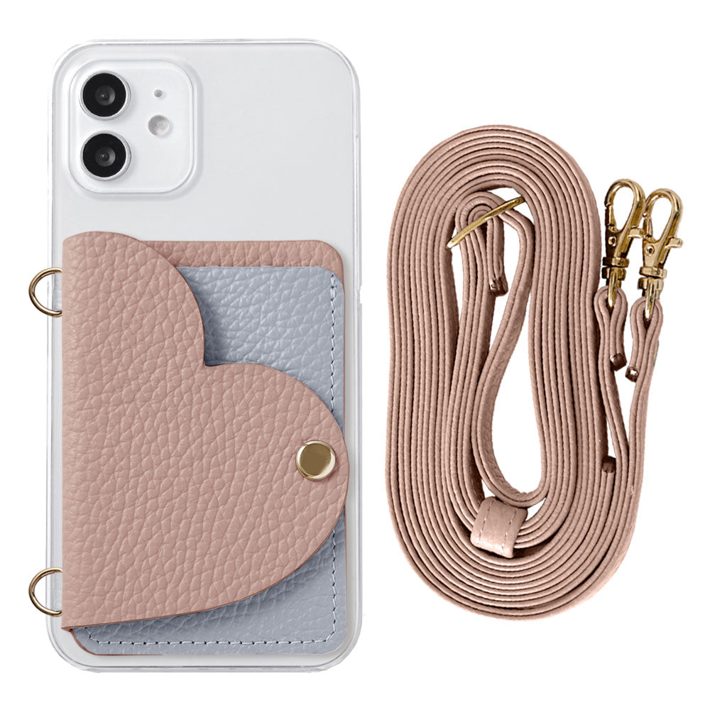 Clear Case Genuine Leather 32 Colors Italian Shrink Leather Heart Mirror Card Case with Shoulder Strap Rear Case for Xperia Series