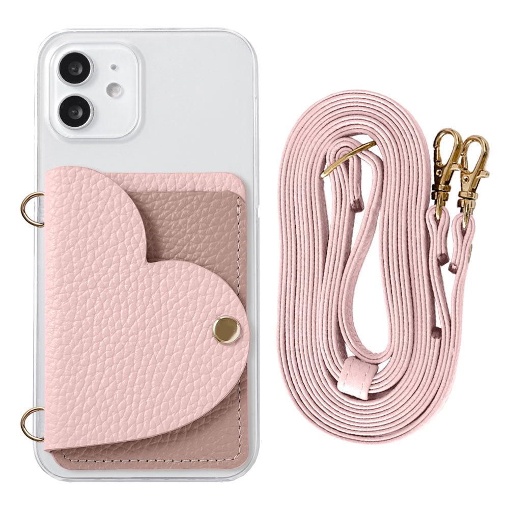 Clear Case Genuine Leather 32 Colors Italian Shrink Leather Heart Mirror Card Case with Shoulder Strap Rear Case for Xperia Series
