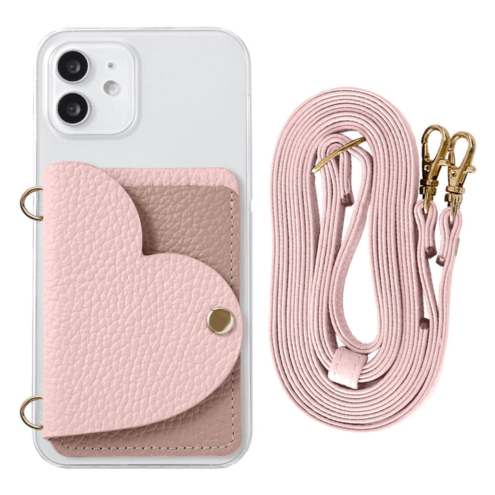 Clear Case Genuine Leather 32 Colors Italian Shrink Leather Heart Mirror Card Case with Shoulder Strap Rear Case for Xperia Series