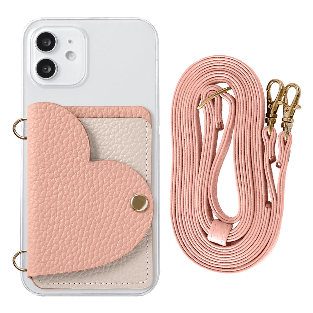 Clear Case Genuine Leather 32 Colors Italian Shrink Leather Heart Mirror Card Case with Shoulder Strap Rear Case for Xperia Series