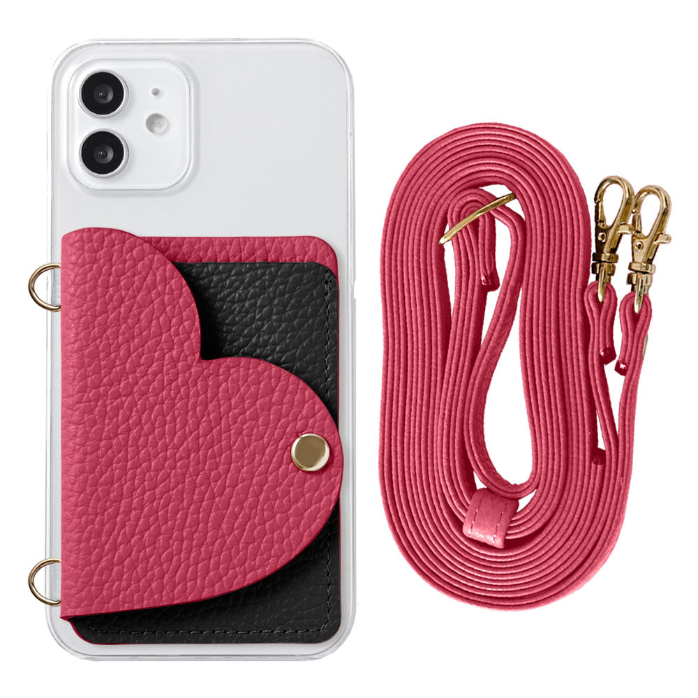 Clear Case Genuine Leather 32 Colors Italian Shrink Leather Heart Mirror Card Case with Shoulder Strap Rear Case for Xperia Series