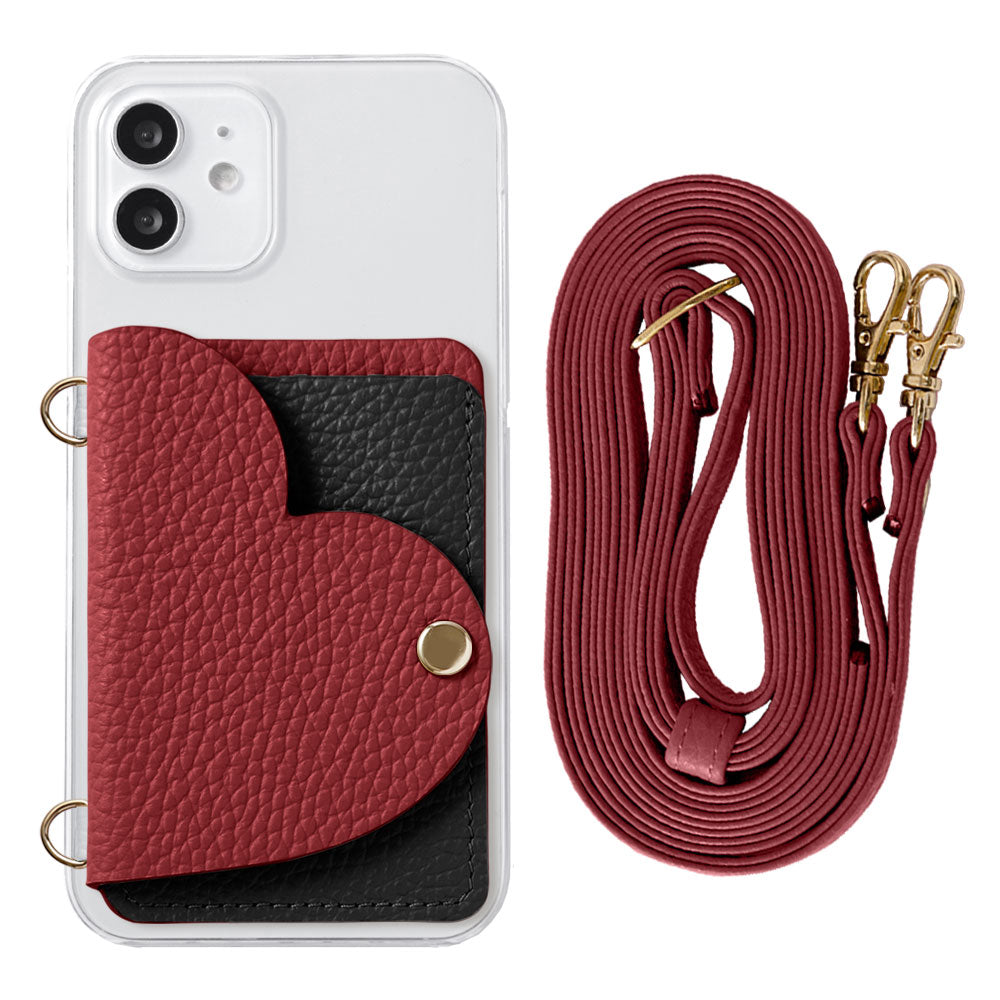 Clear Case Genuine Leather 32 Colors Italian Shrink Leather Heart Mirror Card Case with Shoulder Strap Rear Case for Xperia Series