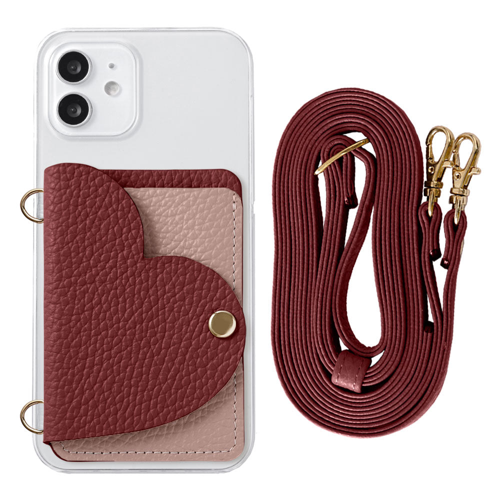 Clear Case Genuine Leather 32 Colors Italian Shrink Leather Heart Mirror Card Case with Shoulder Strap Rear Case for Xperia Series