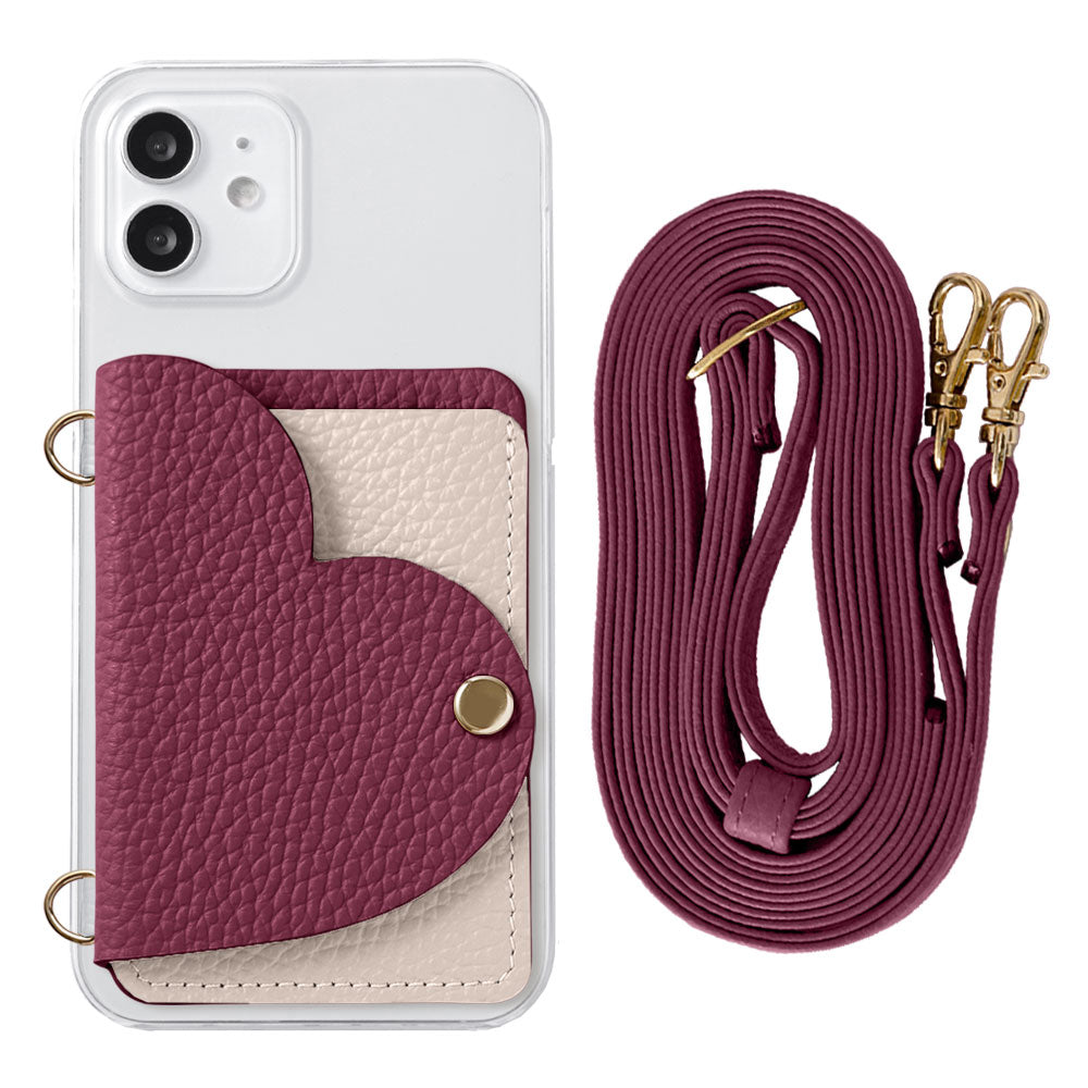 Clear Case Genuine Leather 32 Colors Italian Shrink Leather Heart Mirror Card Case with Shoulder Strap Rear Case for Xperia Series