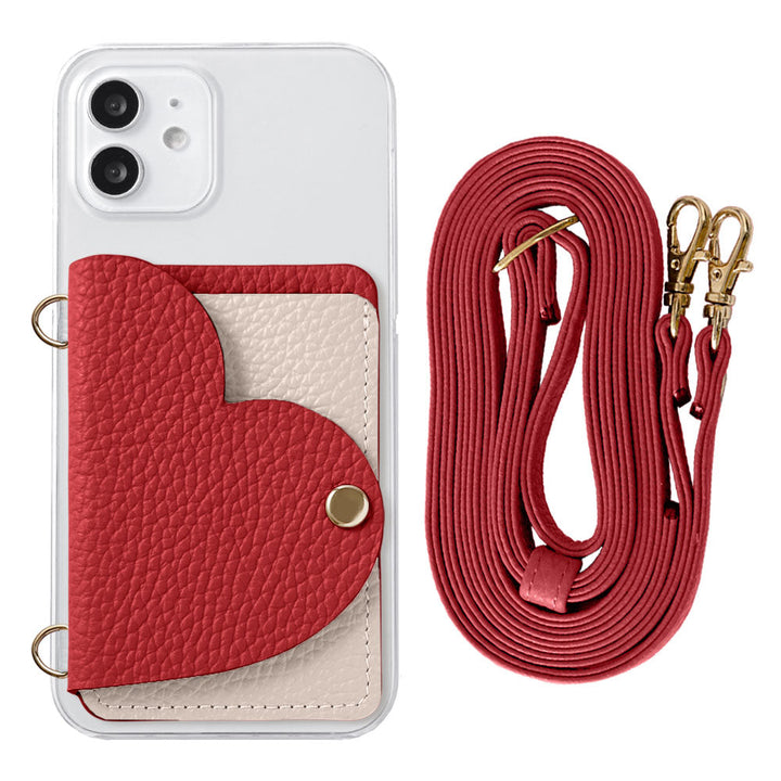 Clear Case Genuine Leather 32 Colors Italian Shrink Leather Heart Mirror Card Case with Shoulder Strap Rear Case for Xperia Series