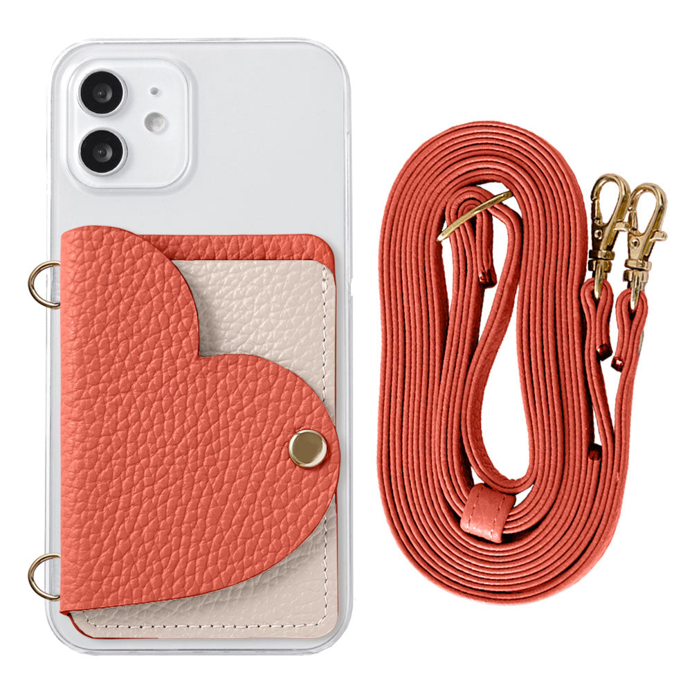 Clear Case Genuine Leather 32 Colors Italian Shrink Leather Heart Mirror Card Case with Shoulder Strap Rear Case for Xperia Series