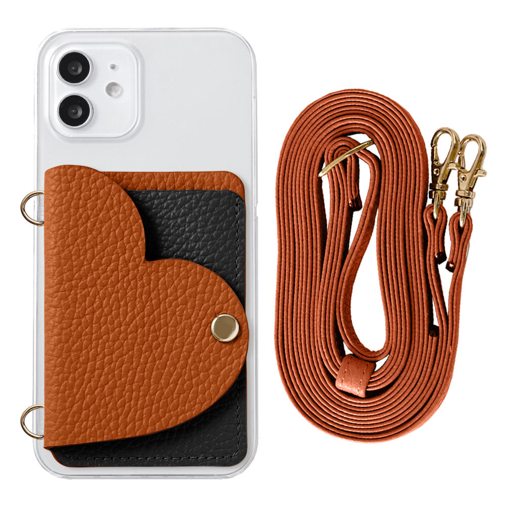 Clear Case Genuine Leather 32 Colors Italian Shrink Leather Heart Mirror Card Case with Shoulder Strap Rear Case for Xperia Series