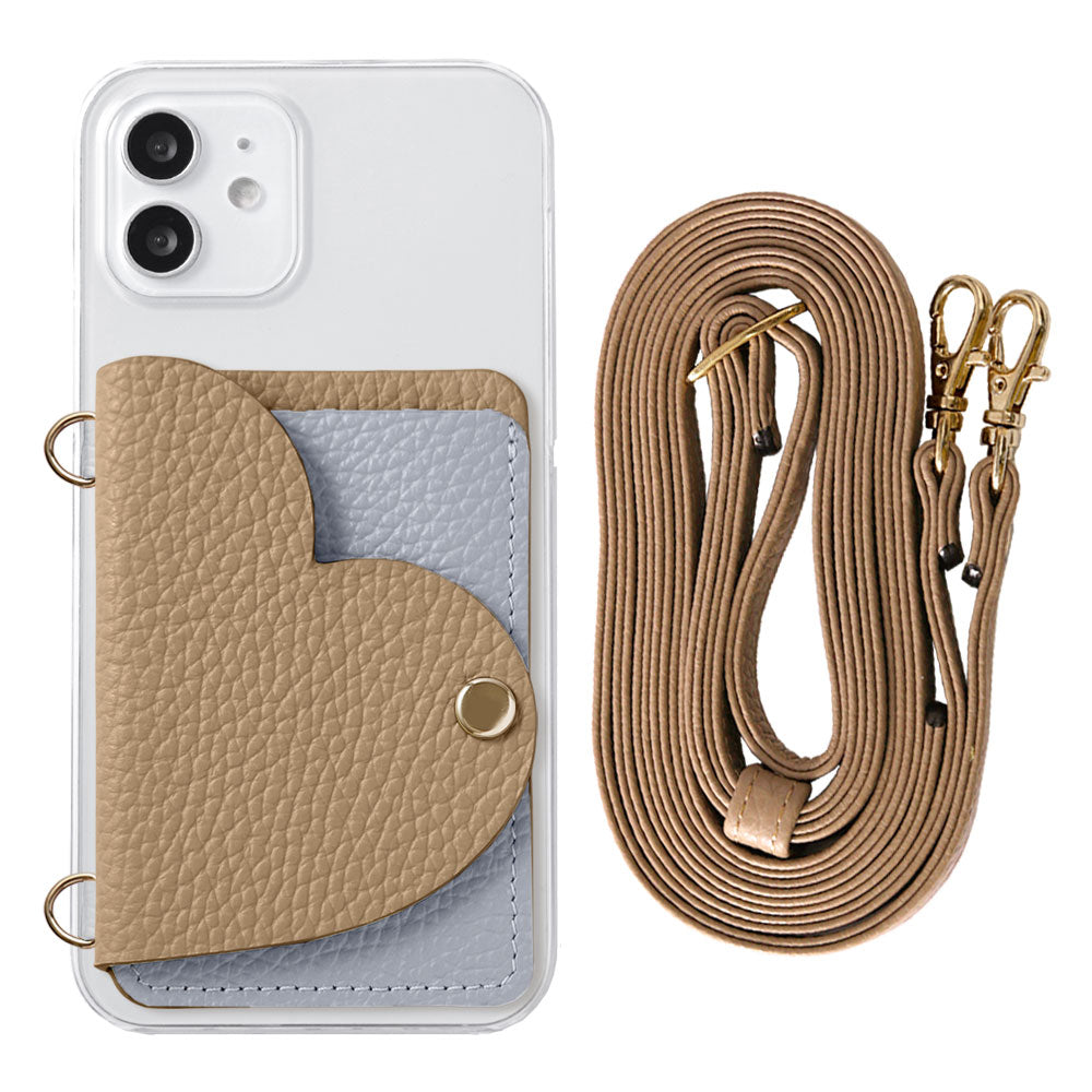 Clear Case Genuine Leather 32 Colors Italian Shrink Leather Heart Mirror Card Case with Shoulder Strap Rear Case for Xperia Series