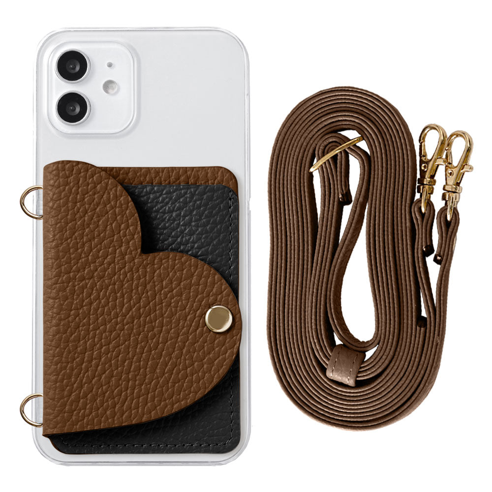 Clear Case Genuine Leather 32 Colors Italian Shrink Leather Heart Mirror Card Case with Shoulder Strap Rear Case for Xperia Series