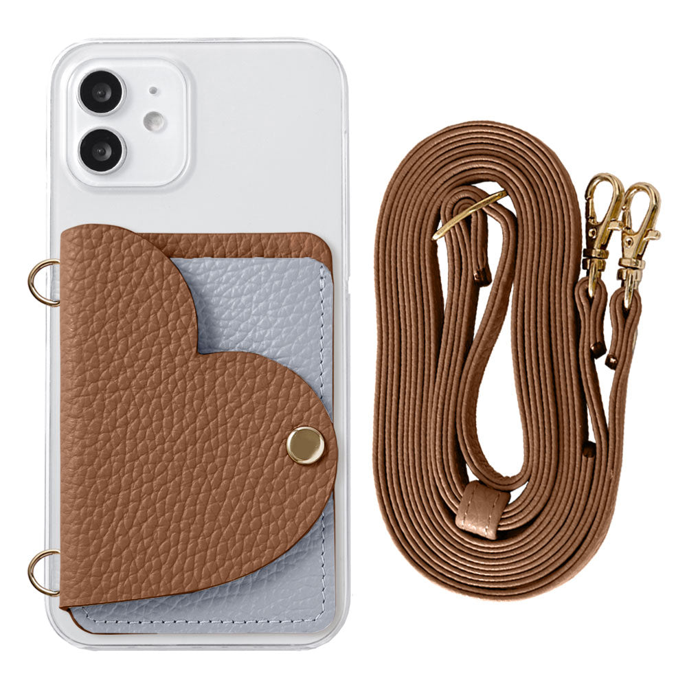 Clear Case Genuine Leather 32 Colors Italian Shrink Leather Heart Mirror Card Case with Shoulder Strap Rear Case for Xperia Series