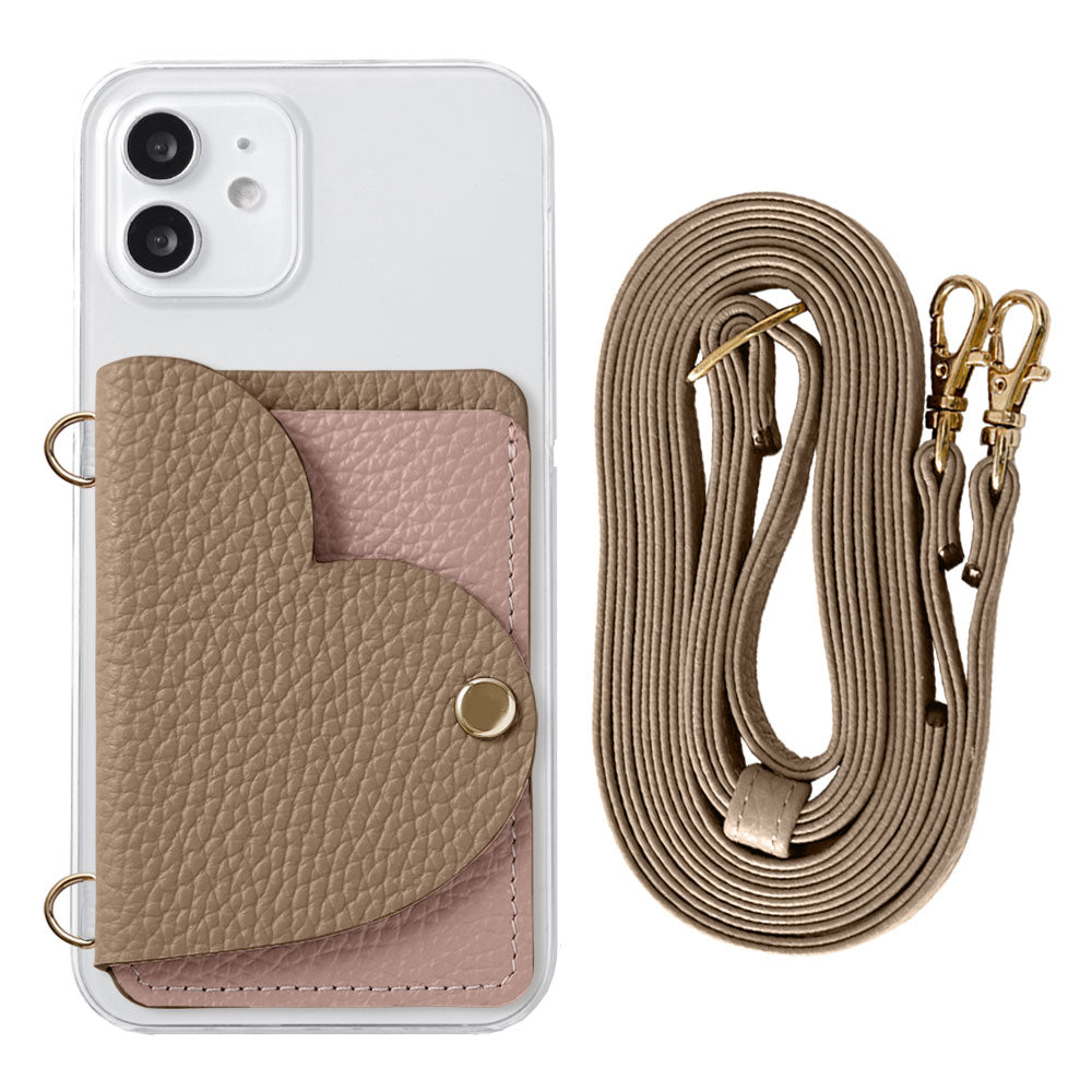 Clear Case Genuine Leather 32 Colors Italian Shrink Leather Heart Mirror Card Case with Shoulder Strap Rear Case for Xperia Series