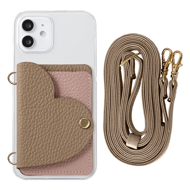 Clear Case Genuine Leather 32 Colors Italian Shrink Leather Heart Mirror Card Case with Shoulder Strap Rear Case for Xperia Series