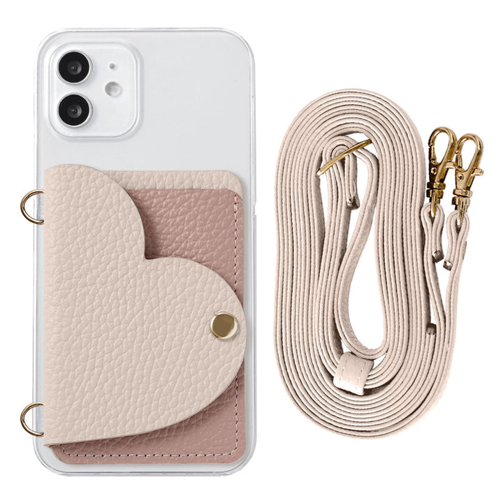 Clear Case Genuine Leather 32 Colors Italian Shrink Leather Heart Mirror Card Case with Shoulder Strap Rear Case for Xperia Series