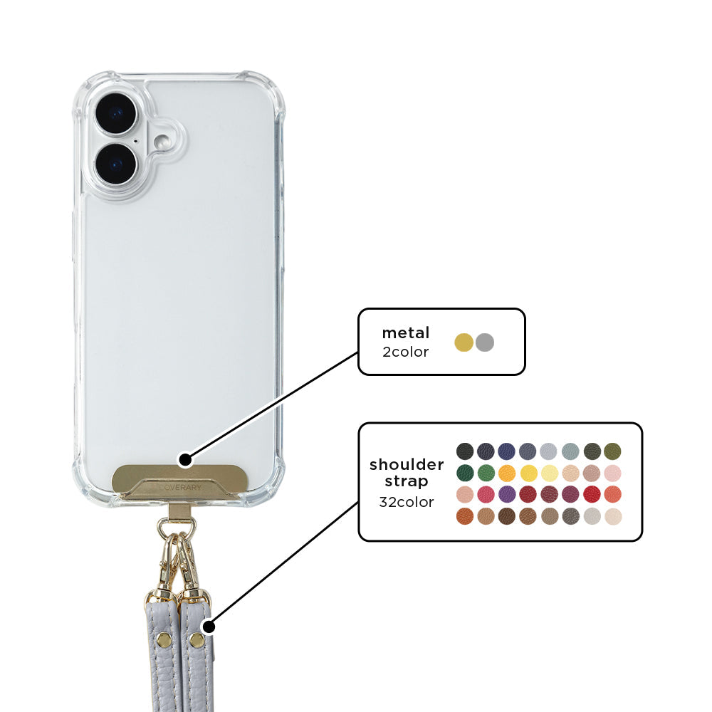 Clear HB Case Back Case Genuine Leather 32 Colors Italian Shrink Leather Holder Set with Shoulder Strap