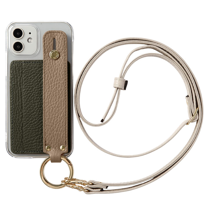 クリアケース 本革 32色 イタリアンシュリンクレザー カード収納 ハンドベルト＆ショルダーストラップ付き 背面ケース