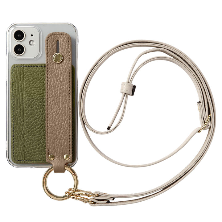 クリアケース 本革 32色 イタリアンシュリンクレザー カード収納 ハンドベルト＆ショルダーストラップ付き 背面ケース