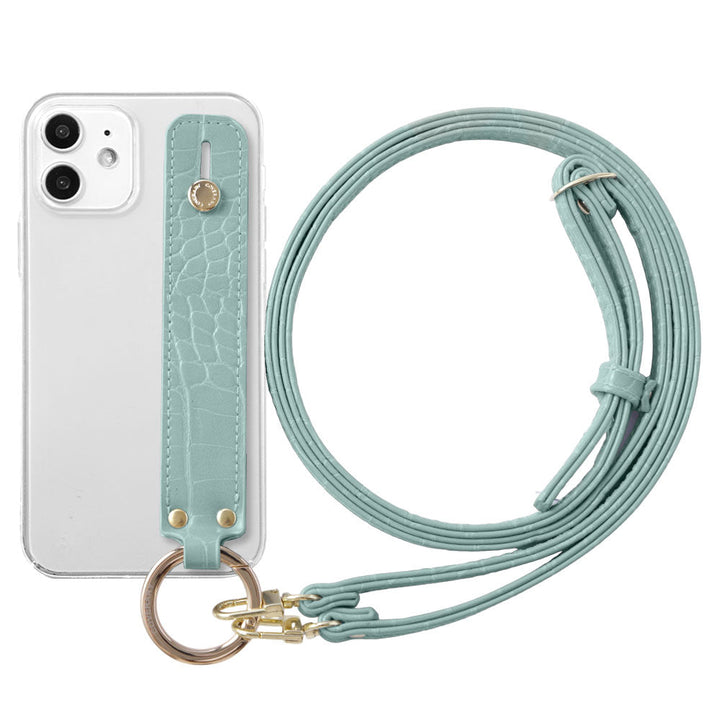 Étui transparent en cuir végan effet croco pastel avec poignée et bandoulière pour la série Google Pixel