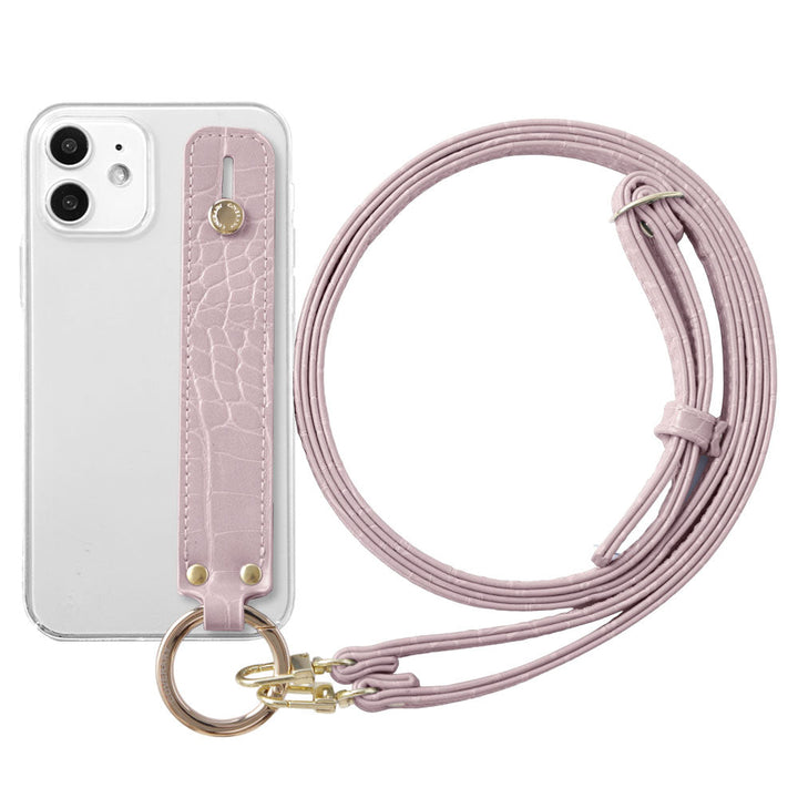 Étui transparent en cuir végan effet croco pastel avec poignée et bandoulière pour la série Google Pixel