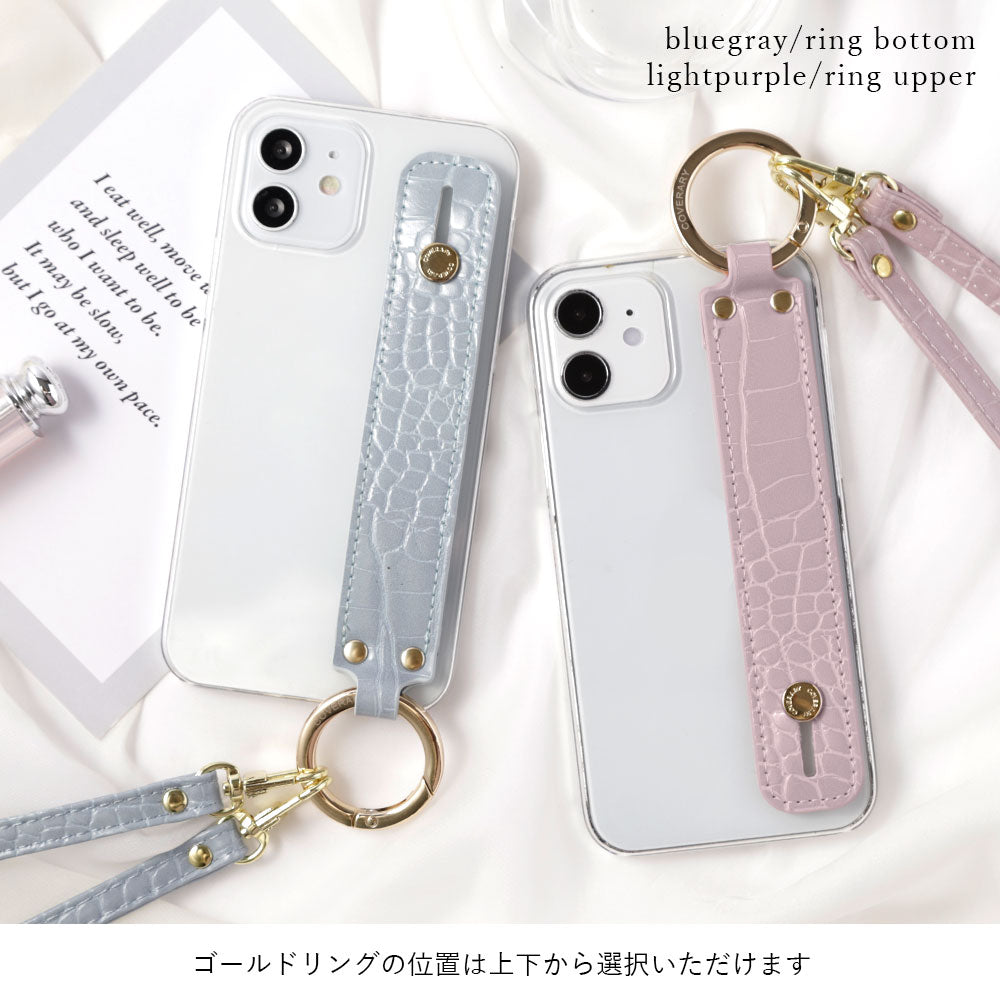 クリアケース ヴィーガンレザー クロコ調 パステル ハンドベルト&ショルダーストラップ付き 背面ケース iPhoneシリーズ