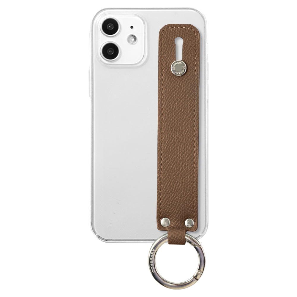 Coque transparente en cuir végan couleur basique avec poignée, coque arrière pour la série iPhone