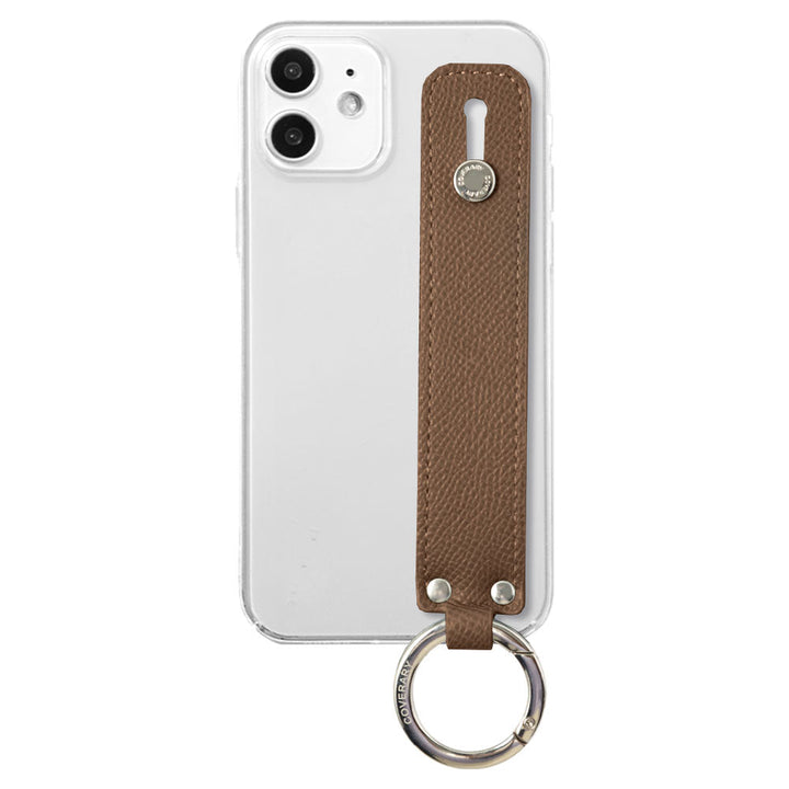 Coque transparente en cuir végan couleur basique avec poignée, coque arrière pour la série iPhone