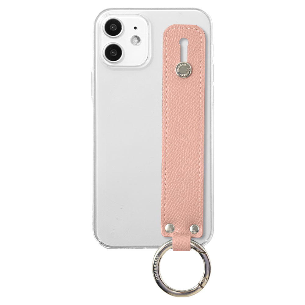 Coque transparente en cuir végan couleur basique avec poignée, coque arrière pour la série iPhone