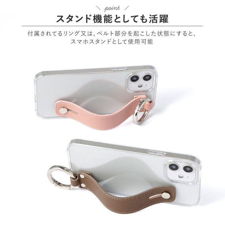Coque transparente en cuir végan couleur basique avec poignée, coque arrière pour la série iPhone