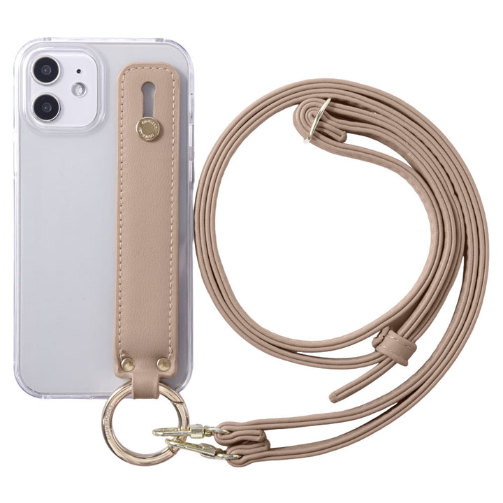 Clear case vegan leather muted pastel with hand belt & shoulder strap back case AQUOS series
