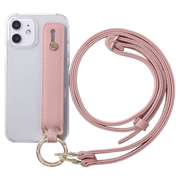 Clear case vegan leather muted pastel with hand belt & shoulder strap back case AQUOS series