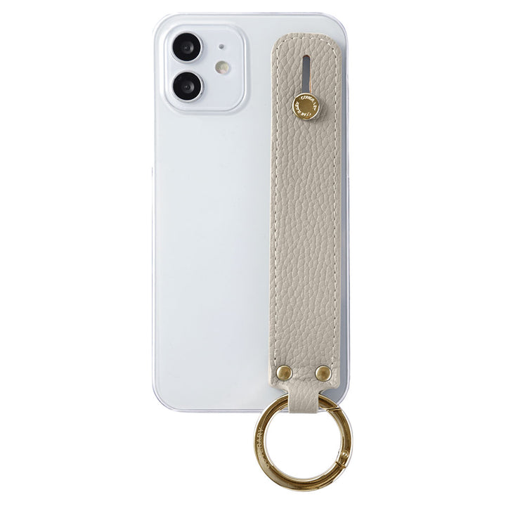 Clear case with textured finish, smoky color, with hand belt, back case