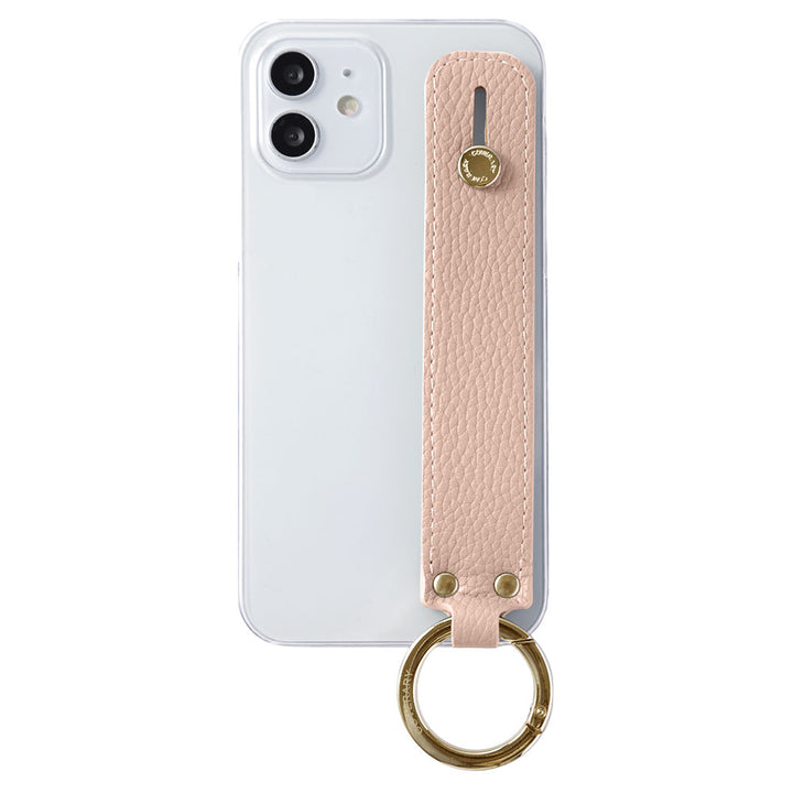 Clear case with textured finish, smoky color, with hand belt, back case