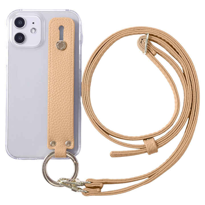 Clear case vegan leather textured with hand belt & shoulder strap attached back case