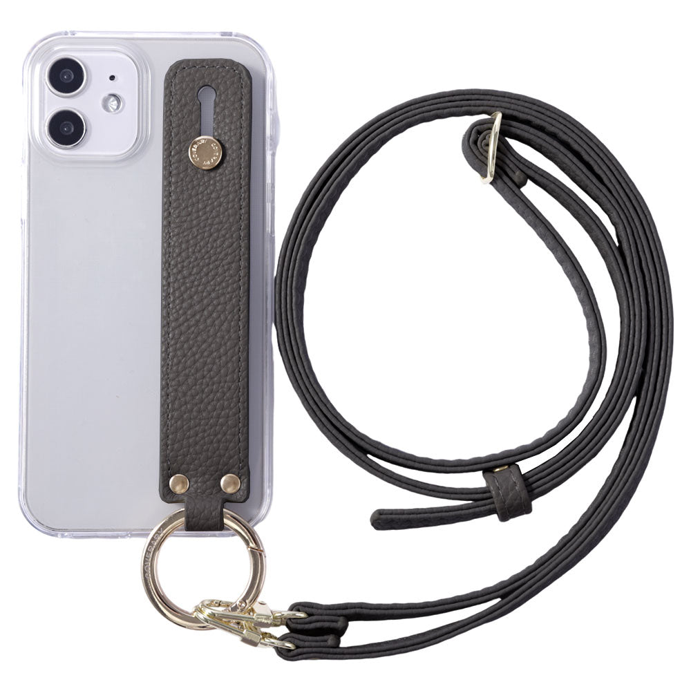 Clear case vegan leather textured with hand belt & shoulder strap attached back case