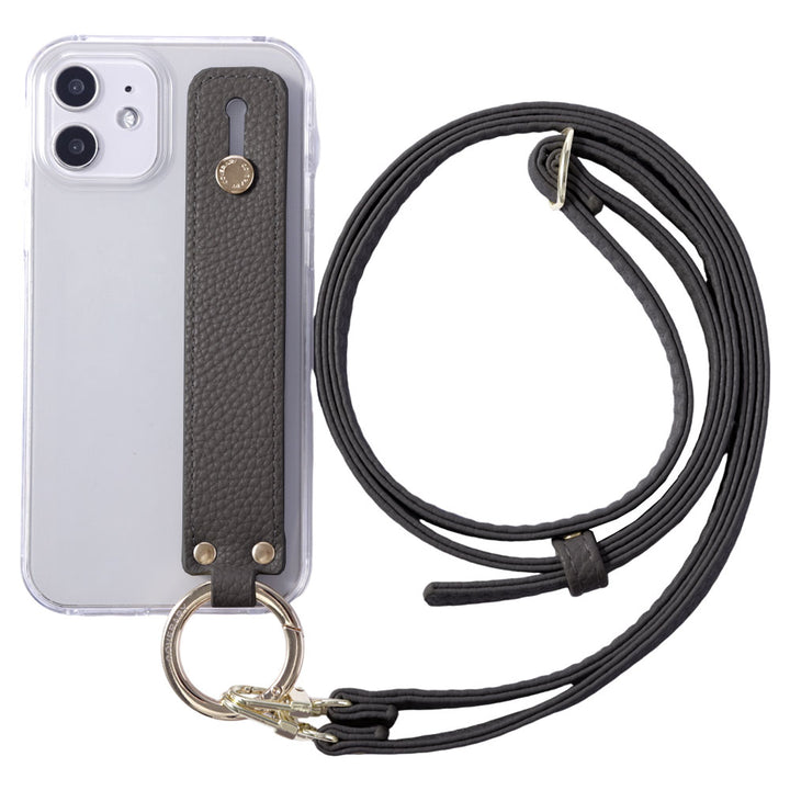 Clear case vegan leather textured with hand belt & shoulder strap attached back case